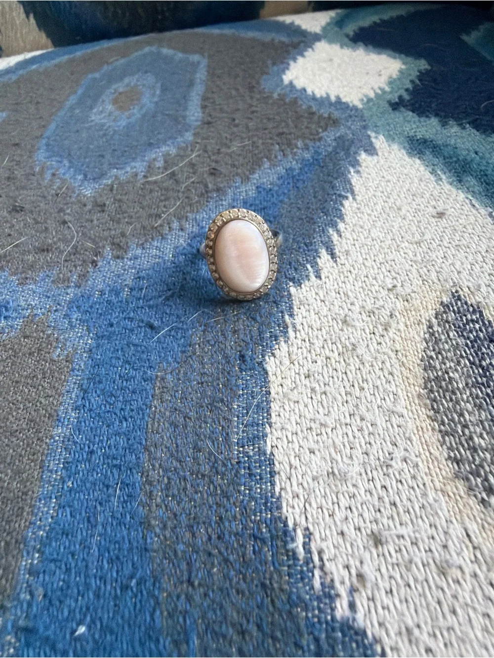Vintage Oval Pink Mother-of-Pearl Ring with Rhinestone Halo